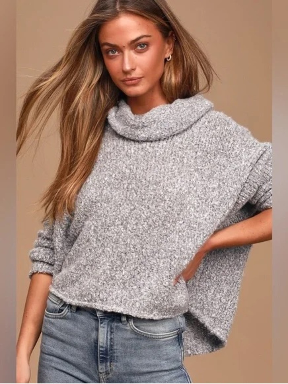 Free People Bff Heather Gray Cowl Neck Cozy Sweater